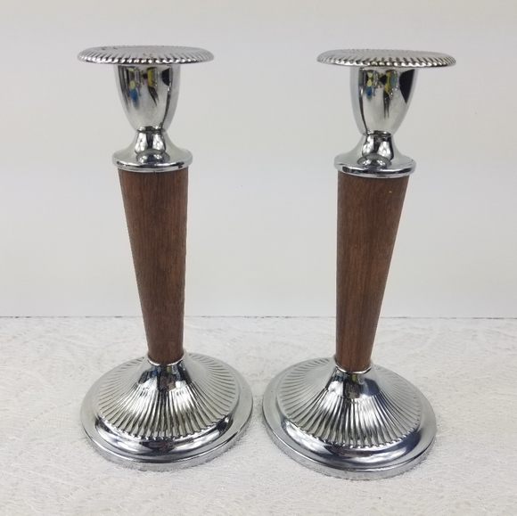 - 2 Ianthe metal wood candle holders made in England (Z28) - Picture 1 of 7